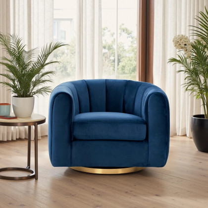 Ashcroft Cosey Velvet Swivel Chair – Navy Blue