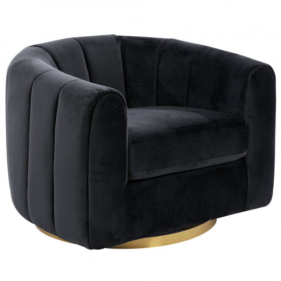 Ashcroft Cosey Velvet Swivel Chair – Black