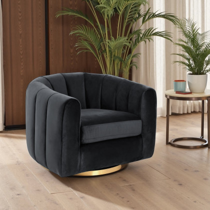 Ashcroft Cosey Velvet Swivel Chair – Black