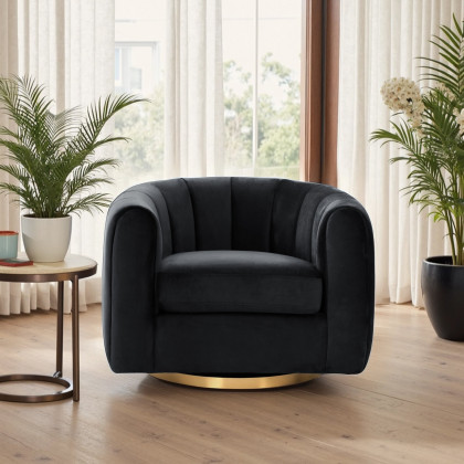 Ashcroft Cosey Velvet Swivel Chair – Black