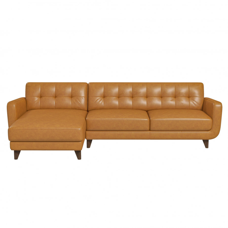 Ashcroft Allison Tan Leather Sectional Sofa – Left-Facing