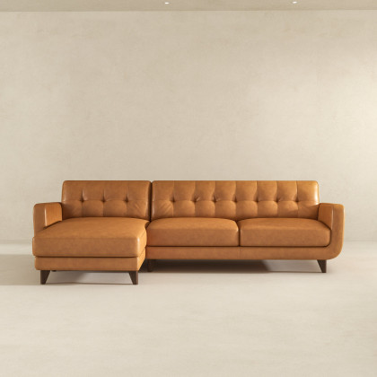 Ashcroft Allison Tan Leather Sectional Sofa – Left-Facing