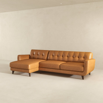Ashcroft Allison Tan Leather Sectional Sofa – Left-Facing