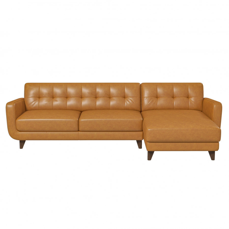 Ashcroft Allison Tan Leather Sectional Sofa – Right-Facing