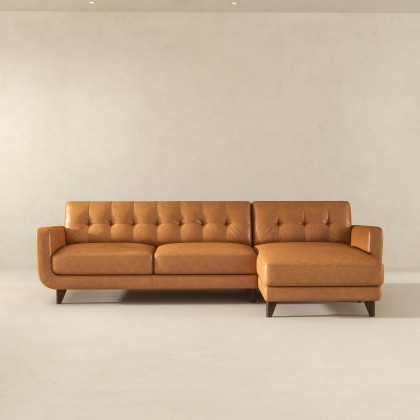 Ashcroft Allison Tan Leather Sectional Sofa – Right-Facing