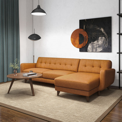 Ashcroft Allison Tan Leather Sectional Sofa – Right-Facing