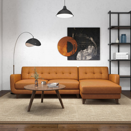 Ashcroft Allison Tan Leather Sectional Sofa – Right-Facing