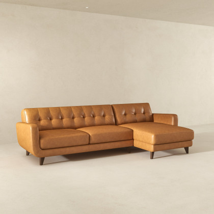 Ashcroft Allison Tan Leather Sectional Sofa – Right-Facing