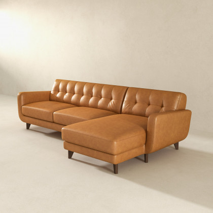 Ashcroft Allison Tan Leather Sectional Sofa – Right-Facing