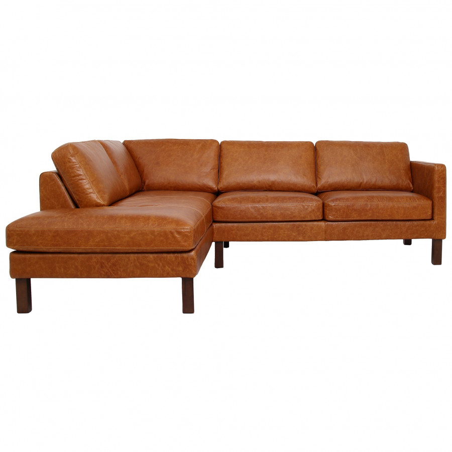 Ashcroft Juno Sectional Leather Sofa - Waxy Cognac, Left Facing
