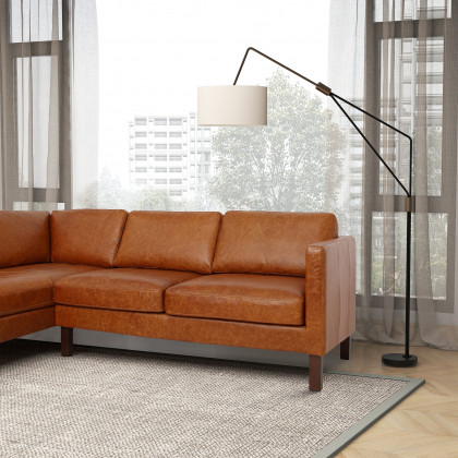 Ashcroft Juno Sectional Leather Sofa - Waxy Cognac, Left Facing