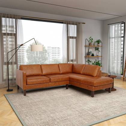 Ashcroft Juno Sectional Leather Sofa - Waxy Cognac, Right Facing