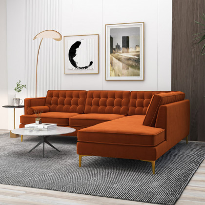 Ashcroft Brooke Sectional Sofa – Burnt Orange, Right Facing