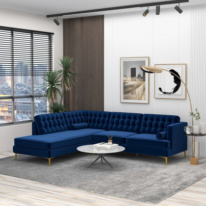 Ashcroft Brooke Sectional Sofa – Dark Blue, Left Facing