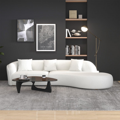 Ashcroft - Elijah Japandi Style 126" Curvy Sectional Sofa -Beige, 126"