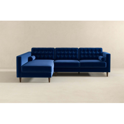Ashcroft Christian Velvet Sectional Sofa - Blue, Left Facing