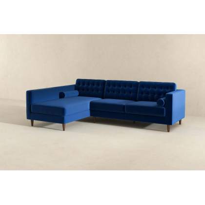 Ashcroft Christian Velvet Sectional Sofa - Blue, Left Facing