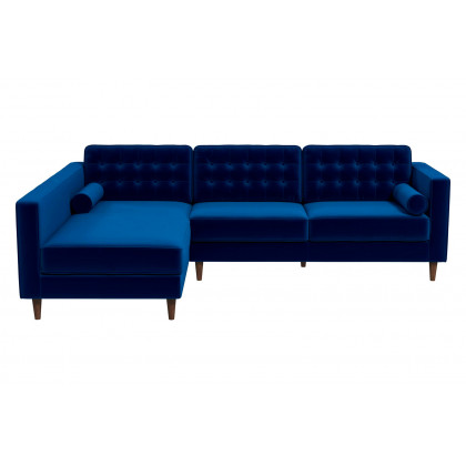 Ashcroft Christian Velvet Sectional Sofa - Blue, Left Facing