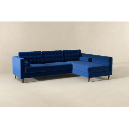 Ashcroft Christian Velvet Sectional Sofa - Blue, Right Facing