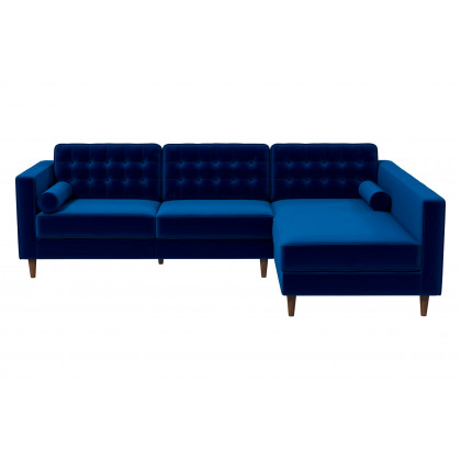 Ashcroft Christian Velvet Sectional Sofa - Blue, Right Facing