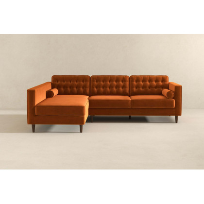 Ashcroft Christian Velvet Sectional Sofa - Burnt Orange, Left Facing