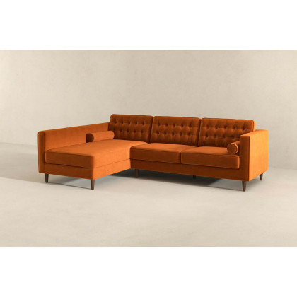 Ashcroft Christian Velvet Sectional Sofa - Burnt Orange, Left Facing