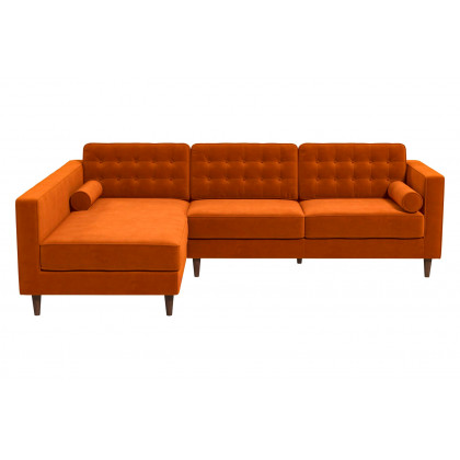 Ashcroft Christian Velvet Sectional Sofa - Burnt Orange, Left Facing