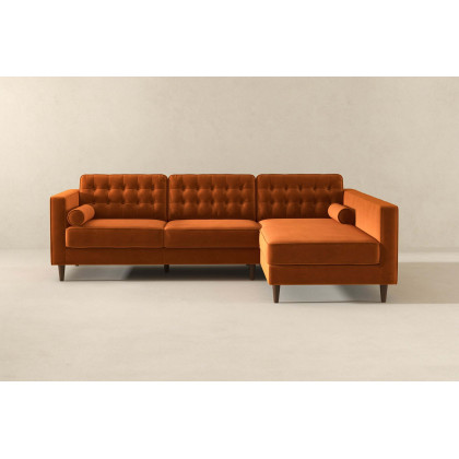 Ashcroft Christian Velvet Sectional Sofa - Burnt Orange, Right Facing