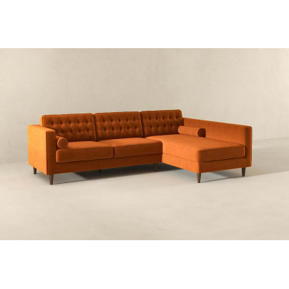 Ashcroft Christian Velvet Sectional Sofa - Burnt Orange, Right Facing