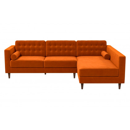 Ashcroft Christian Velvet Sectional Sofa - Burnt Orange, Right Facing
