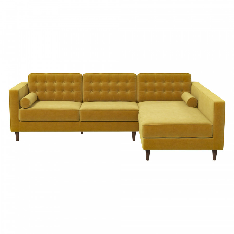 Ashcroft Christian Velvet Sectional Sofa - Dark Yellow, Right Facing