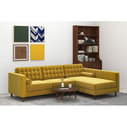 Ashcroft Christian Velvet Sectional Sofa - Dark Yellow, Right Facing