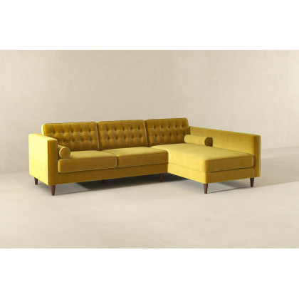 Ashcroft Christian Velvet Sectional Sofa - Dark Yellow, Right Facing