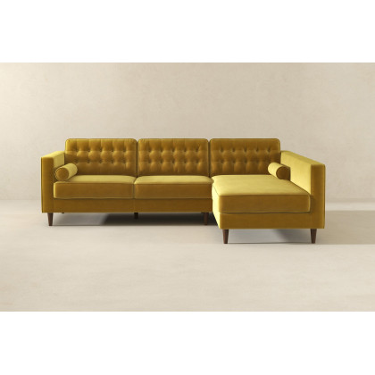 Ashcroft Christian Velvet Sectional Sofa - Dark Yellow, Right Facing