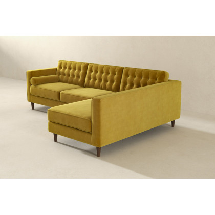 Ashcroft Christian Velvet Sectional Sofa - Dark Yellow, Right Facing