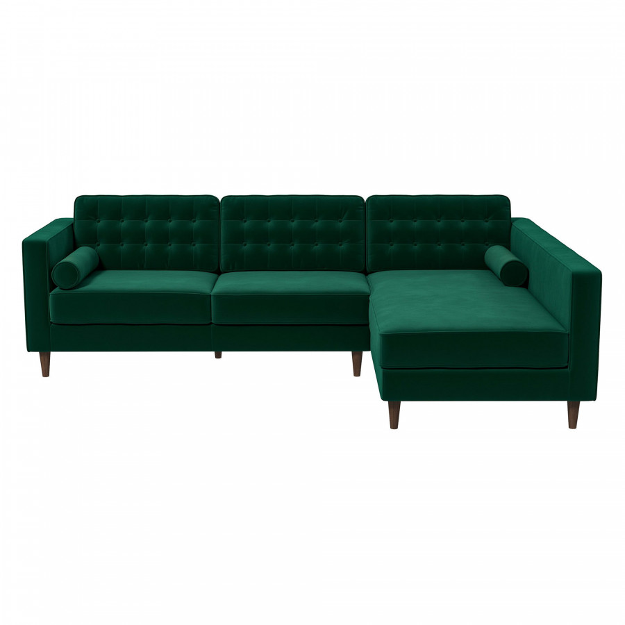 Ashcroft Christian Velvet Sectional Sofa - Green, Right Facing