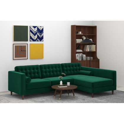 Ashcroft Christian Velvet Sectional Sofa - Green, Right Facing