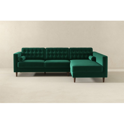 Ashcroft Christian Velvet Sectional Sofa - Green, Right Facing