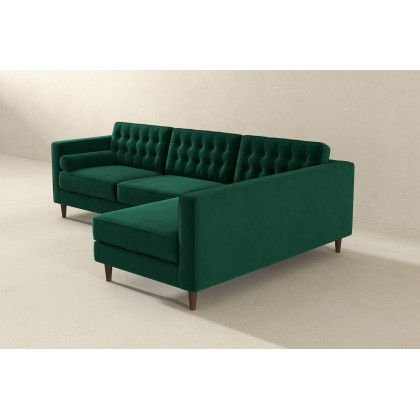 Ashcroft Christian Velvet Sectional Sofa - Green, Right Facing