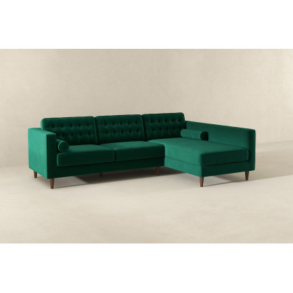 Ashcroft Christian Velvet Sectional Sofa - Green, Right Facing