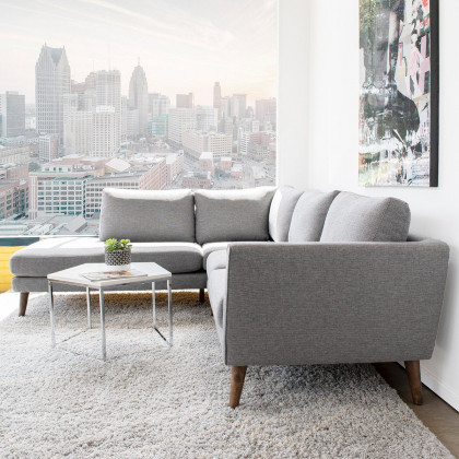 Ashcroft Benson Sectional Sofa – Gray Fabric, Left Facing Chaise