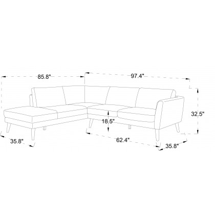 Ashcroft Benson Sectional Sofa – Gray Fabric, Left Facing Chaise