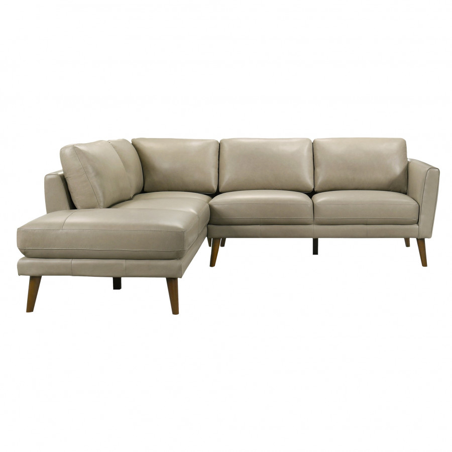 Ashcroft Benson Sectional Sofa - Beige Leather, Left Facing Chaise
