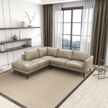 Ashcroft Benson Sectional Sofa - Beige Leather, Left Facing Chaise