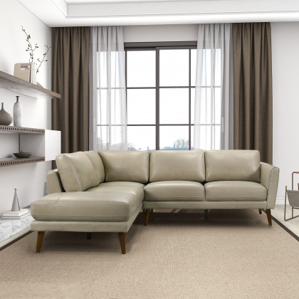 Ashcroft Benson Sectional Sofa - Beige Leather, Left Facing Chaise