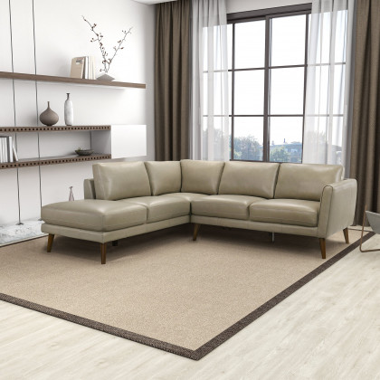 Ashcroft Benson Sectional Sofa - Beige Leather, Left Facing Chaise