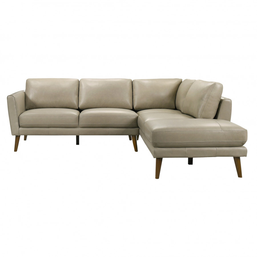 Ashcroft Benson Sectional Sofa - Beige Leather, Right Facing Chaise