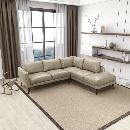 Ashcroft Benson Sectional Sofa - Beige Leather, Right Facing Chaise