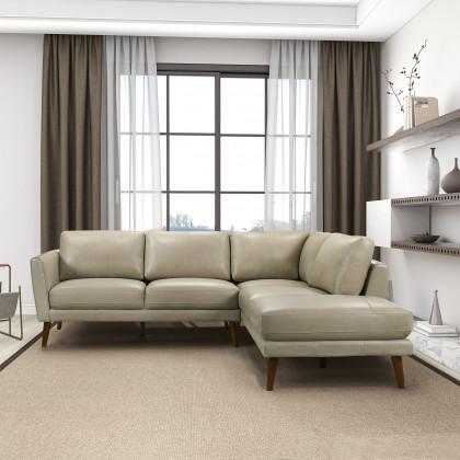 Ashcroft Benson Sectional Sofa - Beige Leather, Right Facing Chaise