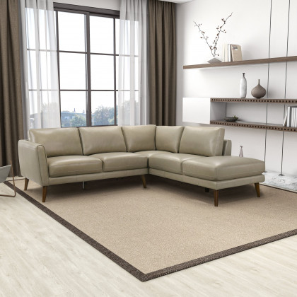 Ashcroft Benson Sectional Sofa - Beige Leather, Right Facing Chaise